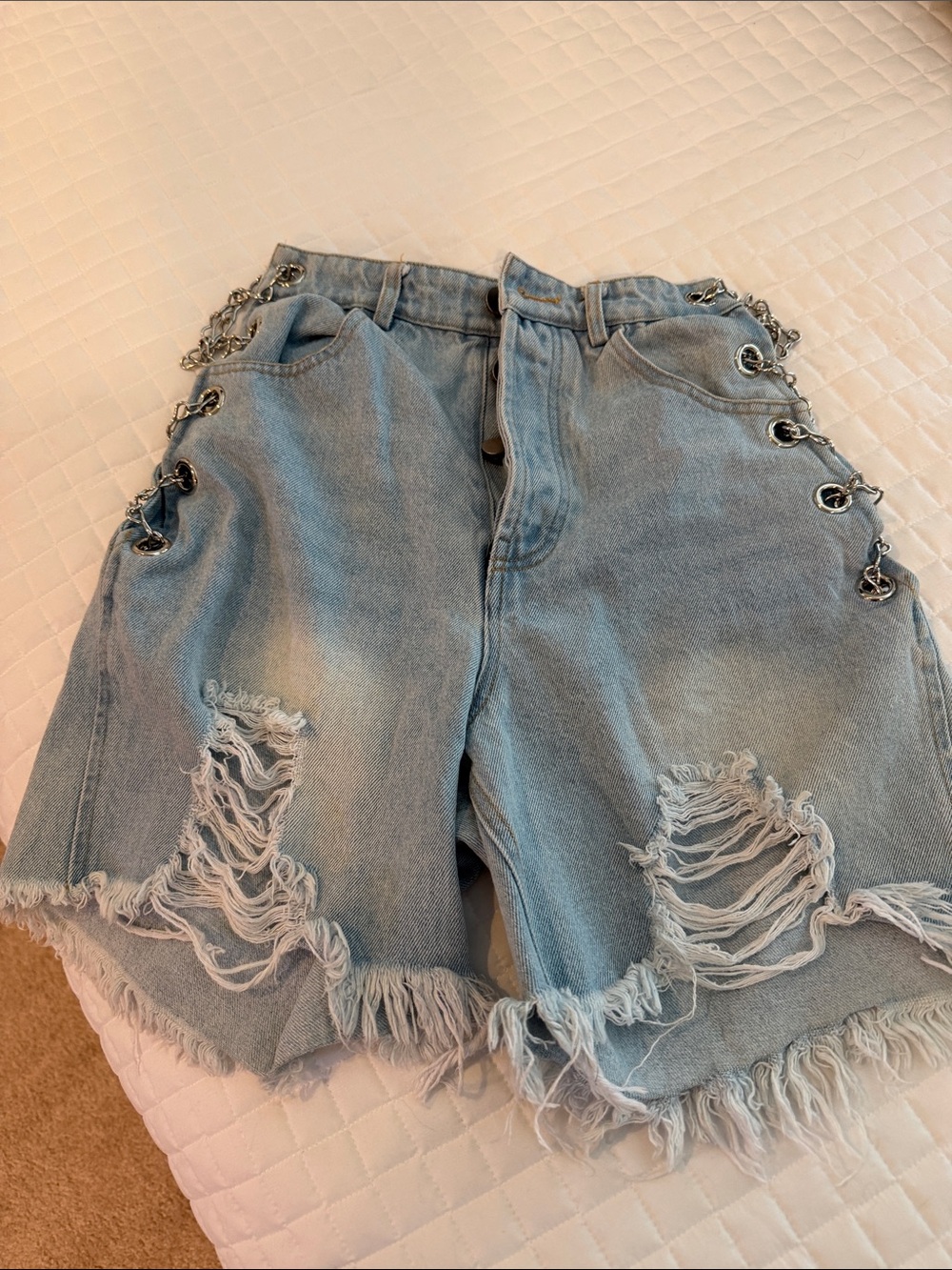 Rehab Light Wash Distressed Denim Shorts with Chain Eyelets